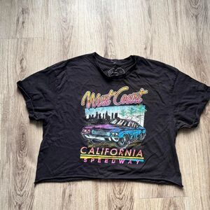 Women's Black cropped graphic tee with West Coast California Speedway